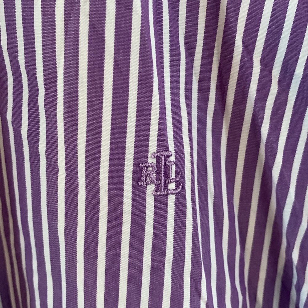 Ralph Lauren Black Label purple white vertical stripes button down shirt Sz 2X - Picture 4 of 9